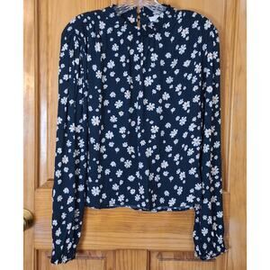 Elodie Urban Outfitters Shirt Women's Medium Navy White Floral Bohemian Hippie
